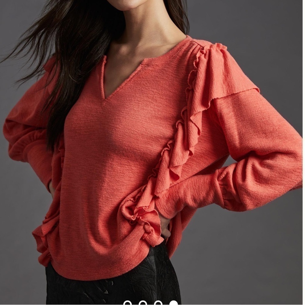 Pilcro Anthropologie Cozy Ruffle Popover Top Bright Red Size XS